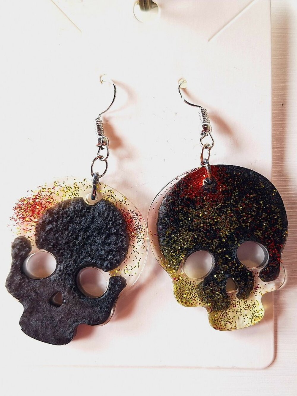Black & Multicolor Glitter Skull Dangle Earrings – Halloween Jewelry – Gothic